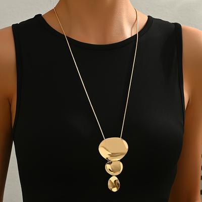 TEMU Vintage Simple Geometric Alloy Pendant Necklace, Long Sweater Chain, With Irregular Design, For Women, For Daily And Party Wear, Accessory Image