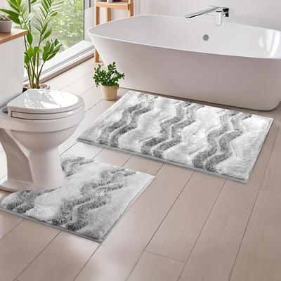 TEMU 2pcs Bathroom Rugs Luxury Chenille Mats, & Super Absorbent Shaggy Rugs, Square Contoured Toilet Mat, Machine Washable Bath Mat For Tub Shower, Non Slip Dry Fast Bedroom Area Rugs Door Mat Image