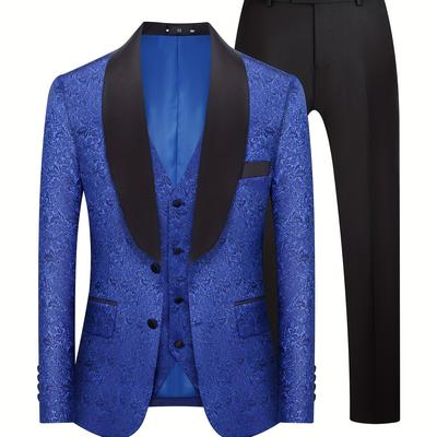 TEMU Men'-piece Suit With High-end Collar, Paisley Pattern Large Size Men's Vest And Trousers Formal Wear For Wedding And Work Image