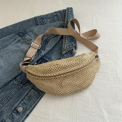 TEMU New Fashionable Casual Crossbody Bag Simple And Stylish Single Shoulder Chest Bag With 4 Straps Color Options Straw Weaving Bag Women's New Korean Style Waist Bag Image