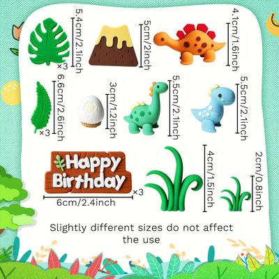 TEMU Laventy Dinosaur Cake Topper Kit, Birthday & Gender Reveal Cake Decorating Supplies, Resin Dinosaur Figurines & Tropical Leaves, Universal Celebration Cake Accessories, No Electricity Needed Image