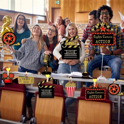 TEMU 16pcs Movie Night Party Decorations Red Carpet Cutouts Cards , Double-sided Printing, Red , Paper Material, No Feathers, Use Without Electricity, For Tailgating, Party Supplies Image