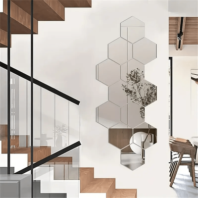 TEMU 13pcs Extra Large Diy Silvery Mirror Hexagon Soft Acrylic Mirror Wall Sticker For Bathroom Living Room Bedroom Decoration Image