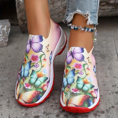 TEMU Women's Lightweight Walking Shoes With Print, Fabric Upper, Tpr Sole, Comfortable Support For Casual Outdoor Wear Image