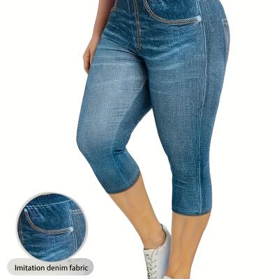 TEMU Women's Elastic Print Capri Leggings - Mid-calf Length, Drawstring Waistband, Polyester Blend, Machine Washable, Spring/summer/fall Vacation Image