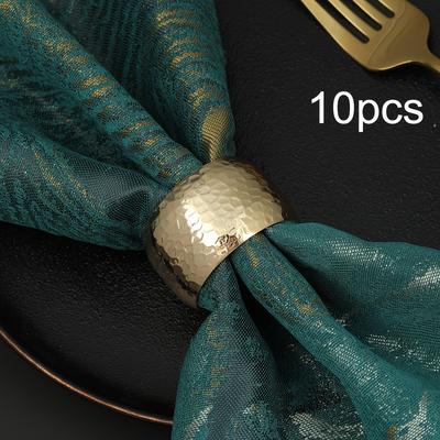 TEMU 6/10pcs Golden Cast Iron Drum Metal Napkin Rings, Polished Finish, For Daily, Thanksgiving, Party, Tabletop Decoration, Elegant Wedding, Hotel Table Setting Image