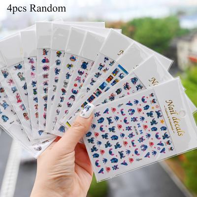 TEMU Stitch 4pcs 3d Nail Stickers, Self-adhesive And Convenient Cute Cartoon Stitch Nail Decorations For Women, Valentine's Day Gifts. Image