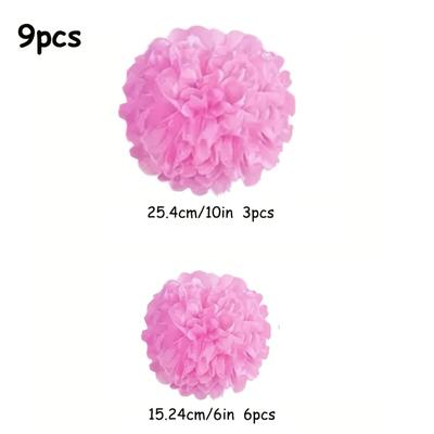 TEMU 9pcs Pink Tissue Pom Poms Decorations, Party Wedding Birthday Supplies, Bridal Shower Bachelorette Hangings, Party Paper Tassel Balls Image