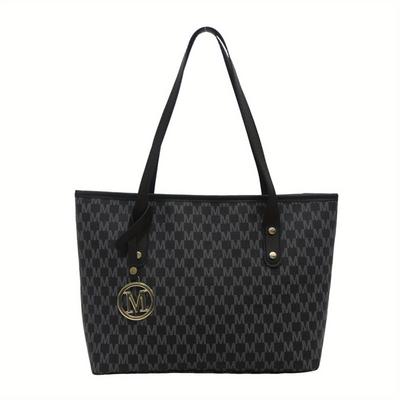 TEMU 1pc Women's Casual Tote Bag With Fixed Shoulder Straps, Large Capacity Zippered Sling Bag With Polyester And Detail Image