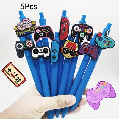 TEMU 5/10pcs Controller Theme Patch Pen Pvc Soft Glue Patch Round Ballpoint Pen Student Writing Gift Random Image