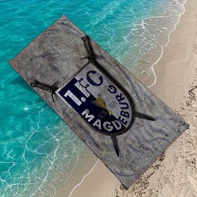 TEMU 1pc Logo Beach Towel - Quick-dry Lightweight Compact Polyester Blend For Travel, Gym, Yoga, Swimming, Hiking - Machine Washable Image