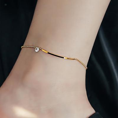 TEMU Elegant Golden-tone Stainless Steel Anklet With A : A Delicate Chain Link And A Tiny Pendant Featuring Synthetic Zirconia, Everyday Image