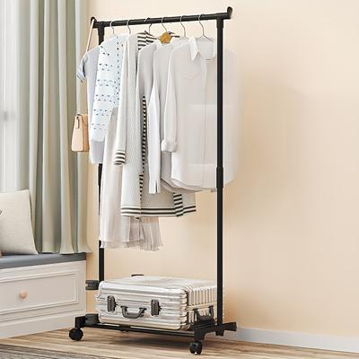 TEMU A Simple Single And Double-layer Floor-standing Wardrobe Rack For Clothes And Shoes, Featuring Of Single And Double Rods With Wheels For Storage. Image