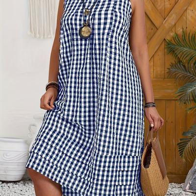 TEMU Checkered Sleeveless Plus Size Dress Image