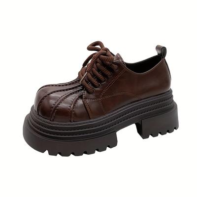 TEMU Women's Platform Lace-up Loafers, Stylish Height Increase, Non-slip Rubber Sole, Round Toe, Wear For Outdoor Street Style Image