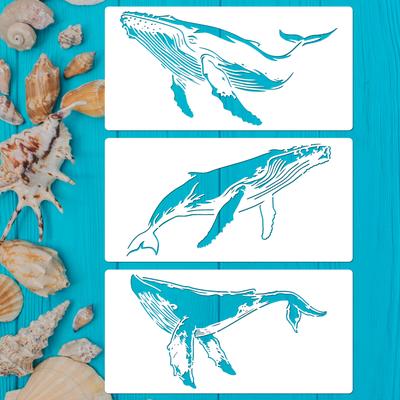TEMU 3pcs Whale Theme Painting Template, Diy Handicraft Template, Reusable Leaking Plate, Suitable For Wooden Signs, Furniture, Wall Canvas, Canvas, Plastic Painting Templates Image