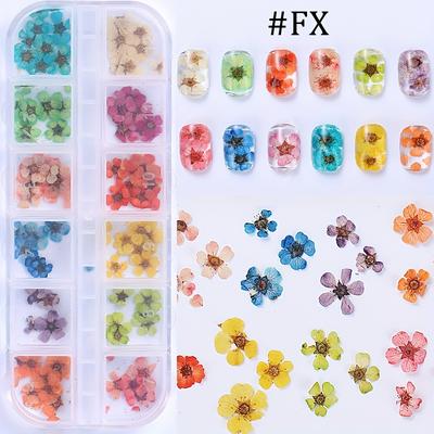 TEMU 12 Grids Of Glittery Pearl Nail Art Dry Flowers Fx - Vibrant Colors, Glossy Finish, Pre- Plastic Nail Decor For , Nail Art Accessories Image