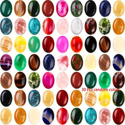 TEMU 30pcs Round Oval Stone Beads, , 13 X 18mm/0.5 X 0.7in, For Jewelry Making, Diy, Fashion, With Easter Ramadan Earth Day Theme, Without Battery Image