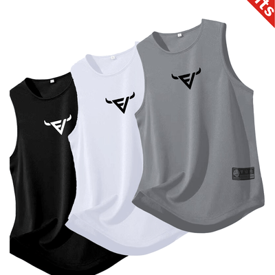 TEMU 3pcs Men's Athletic Tank Tops - Quick-dry, Breathable Sleeveless Shirts In White, Maroon, Navy Blue With Logo, Lightweight Polyester For Gym, Running, Basketball Image