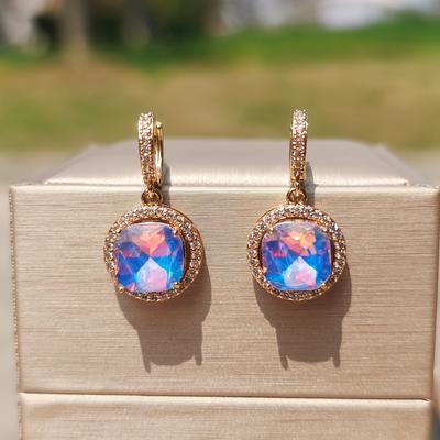 TEMU 1 Pair Luxury Purple Round Cubic Zirconia Dangle Earrings For Women Wedding Jewelry Accessories Image
