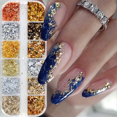 TEMU Golden & Silvery Nail Foil Glitter, Rectangular Sequins, Unscented Nail Art Decor, Diy Exquisite Nail Art Foil Paper For Nail Decorations Image