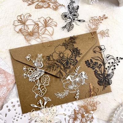 TEMU Pack Of 10 Sheets Of Retro Floral Branch And Leaf Hollowed Out Base Material Paper, Magazine Planning Scrapbooking Decorative Collage Diy Craft Material Paper Image