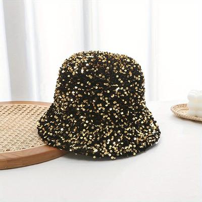 TEMU Sparkling Sequin Sun Hat For Men & Women - Reversible Bucket Hat With Glittery Top, Lightweight Acrylic Material, Outdoor Activities & Photography, Sun Protectio Image