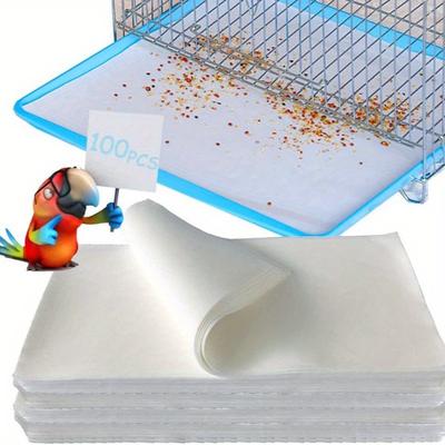 TEMU 100pcs White Disposable Bird Cage Liner Papers - Precut Absorbent Cushion Pads For Parrots & Other Pets, Non-adhesive, , Pet Bird Parrot Cage Liners, Birdcage Accessories Image