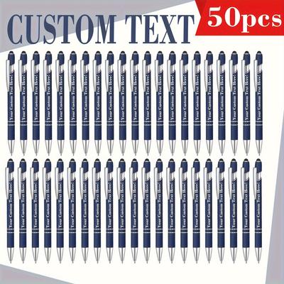 TEMU 50 Custom Engraved Metal Ballpoint Pens, In Colors, Personalized Fine Writing Instruments For And Office Use, Suitable For Teens And Adults, Featherless Party Gift - Ages 14+ Image