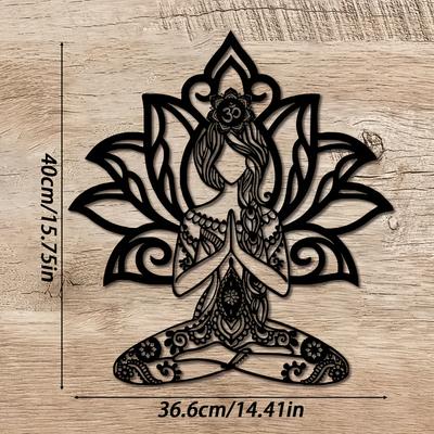 "TEMU Bohemian For Lotus Flower Metal Wall Art - 14.4" X 15.7" Zen Iron Decor With Intricate Mandala Design, Elegant Indoor/outdoor Hanging Piece For Home Or Garden, Bohemian Home Decor" Image