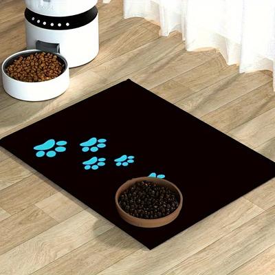 TEMU 1pc Cute Paw Print Pet Feeding Mat, Anti-slip, , Black With Design, For Dogs, Cats, Festival Decorations Image