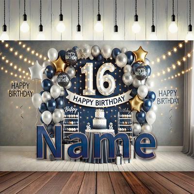 TEMU Customizable 16th Birthday Party Backdrop - Stylish Cool Starry With Personalized Name, Versatile Wall Decoration For Home & Event Decor, No Power Needed, Birthday Party Decorations Image