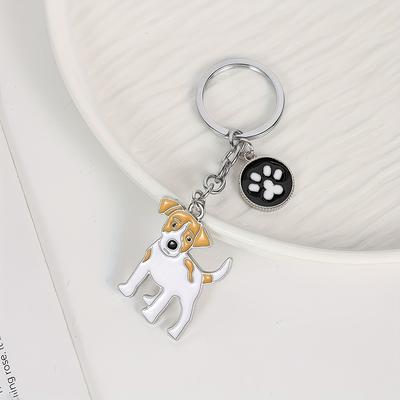 TEMU 1pc Jack Terrier Cartoon Keychain - Alloy, Round Ring, , Ideal For Bags, Backpacks, And Car , Pet Accessories | | Alloy Image