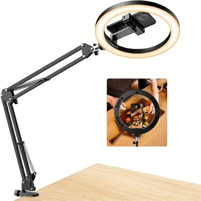 TEMU Upgraded Ring Light Hanging Arm Phone Holder For Selfie Live Streaming And Video Recording With Clip Led Desk Lamp Mobile Stand Image