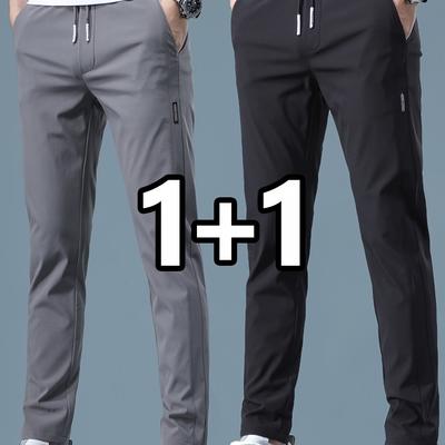 TEMU Two-pack Men's Casual Business Pants, Lightweight Stretch Fabric, Straight Leg, Regular Length, With Pockets, For All - Geng Yuan Shi 2025 Image
