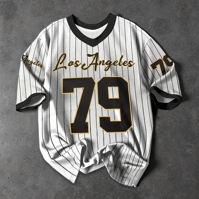TEMU Men's Los Angeles #79 Baseball Jersey - Striped Design, Short Sleeve, Casual Summer Wear, Jersey For Baseball, Basebal Image