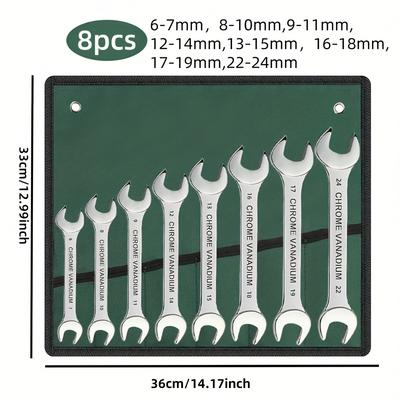 TEMU Chrome Vanadium Steel Wrench Set With Red Storage Bag - Open-end, Metric Sizes, Durable Hand Tools For Automotive Repair, Mechanics' Essentials| Set|durable Construction, Wrench Set For Hand Image