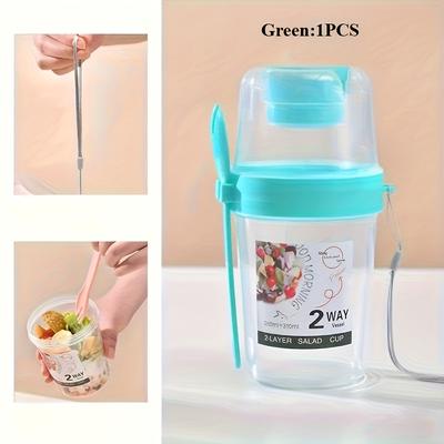 TEMU Double-layer Fat-reducing Salad Cup With Carry , Leakproof Seal Lid, Lightweight And Portable, Suitable For Kitchen, Dining, Outdoor, Daily Commuting Image