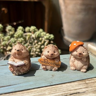 TEMU Set Of 3 Mini Hedgehog Figurines - Ideal For Car Dashboards, Fairy Gardens, And Glass Containers - Fun Resin Decor, Great For Home And Garden, Miniature Fairy Garden Model Image
