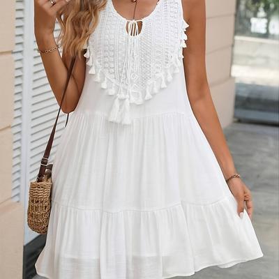 TEMU Directional - Women's Tassel Lace Sleeveless White Dress Image