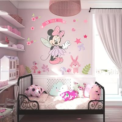 TEMU Mouse Fairy Wall Decal - Cute Cartoon Bedroom Sticker With Sparkle Finish, Self-adhesive & Reusable, Pink Polka For Girls' Room Decor Image