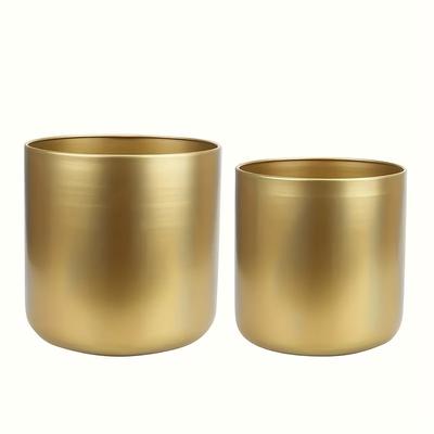 TEMU 2pcs/set Of Large Metal Flower Pots, Garden Flower Pots, Indoor Circular Succulent Plant Containers, Pots, Indoor Decorative Flower Pots (6.7 Inches+7.5 Inches, Gold) Image