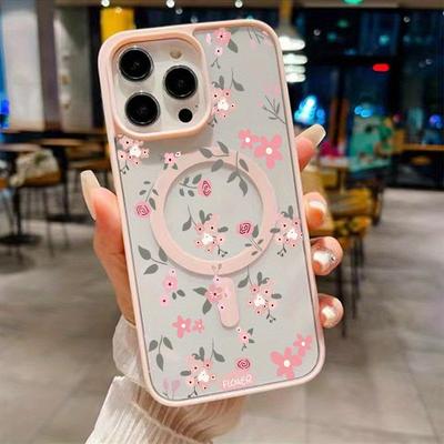 TEMU A Floral Magnetic Circular Soft Shell Phone Cover, Models 16, 15 Pro Max, 14, 13, 12, 11 Pro , And 13 Mini For Protection. Image