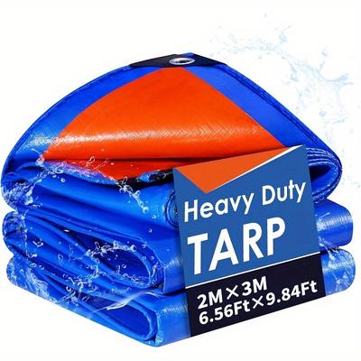 TEMU Vandham Heavy-duty Tarpaulin, Uv & Weather Resistant Multipurpose With Grommets And Reinforced Edges, Plastic Cover, Blue & Orange, For Ideal Christmas And New Year Gift Image