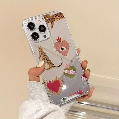 TEMU 2025 New Luxury Mirror-style Fashion Creative All-inclusive Anti-drop Tiger & Leopard Design Phone Case For 15 14 11 Pro Max Xs Xr 7 8 Se Jd1 Image