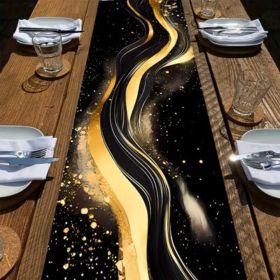 TEMU 1pc Flowing Pattern Table Runner, Polyester Woven, Rectangle Shape, Perfect Dinner Table Decor, Home Decor, Gift Decor, Elegant Dining Table Accessory Image