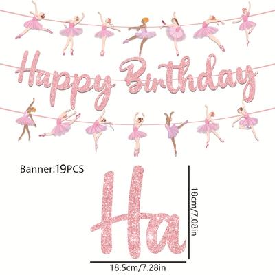 "TEMU Party Banner - Ballet Dancer Silhouette Decoration For Birthdays, Weddings, Showers & Bridal Showers - Elegant Paper Hanging Decor With "happy Birthday" Text - Indoor/outdoor Use, Dancer Gifts" Image