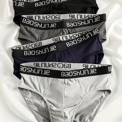 "TEMU 4pcs Men's Briefs With "baoshun Jie" Print - Comfortable, Breathable, Stretchy Fabric, Casual Everyday Underwear, Lightweight And Soft, Everyday Underwear | |" Image