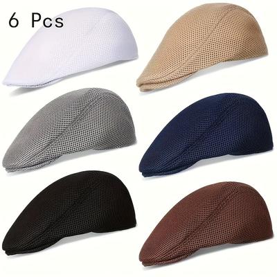 TEMU Men's Breathable Mesh Flat Cap, Summer Newsboy Hat, Lightweight And Comfortable, Adjustable Cap, Suitable For Outdoor Activities. Image