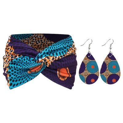 TEMU 2pcs/set 1 Hair 1 Pair Of Earrings Wide Size Printed Fashion Women's Headband And Earring Set Suitable For Daily Use Image